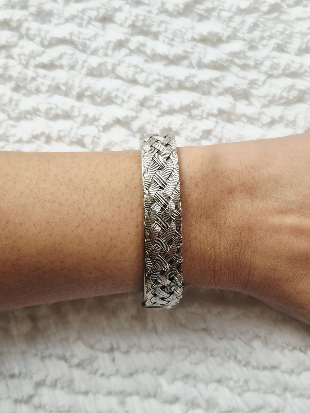 Vintage Silver Tone Woven Braided Cuff Bracelet